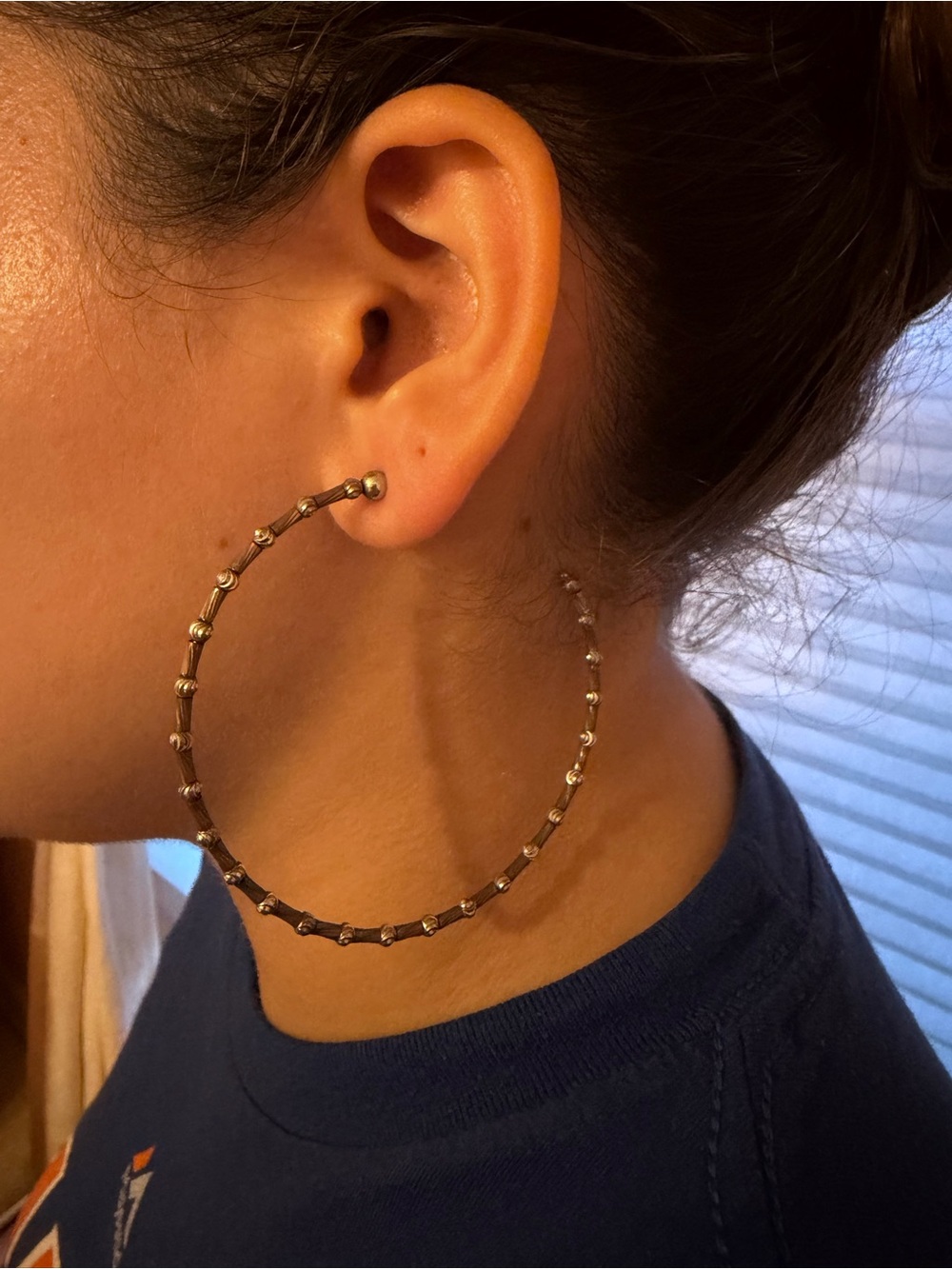 Two Toned Rose Gold & Silver Beaded Large Hoop Earrings